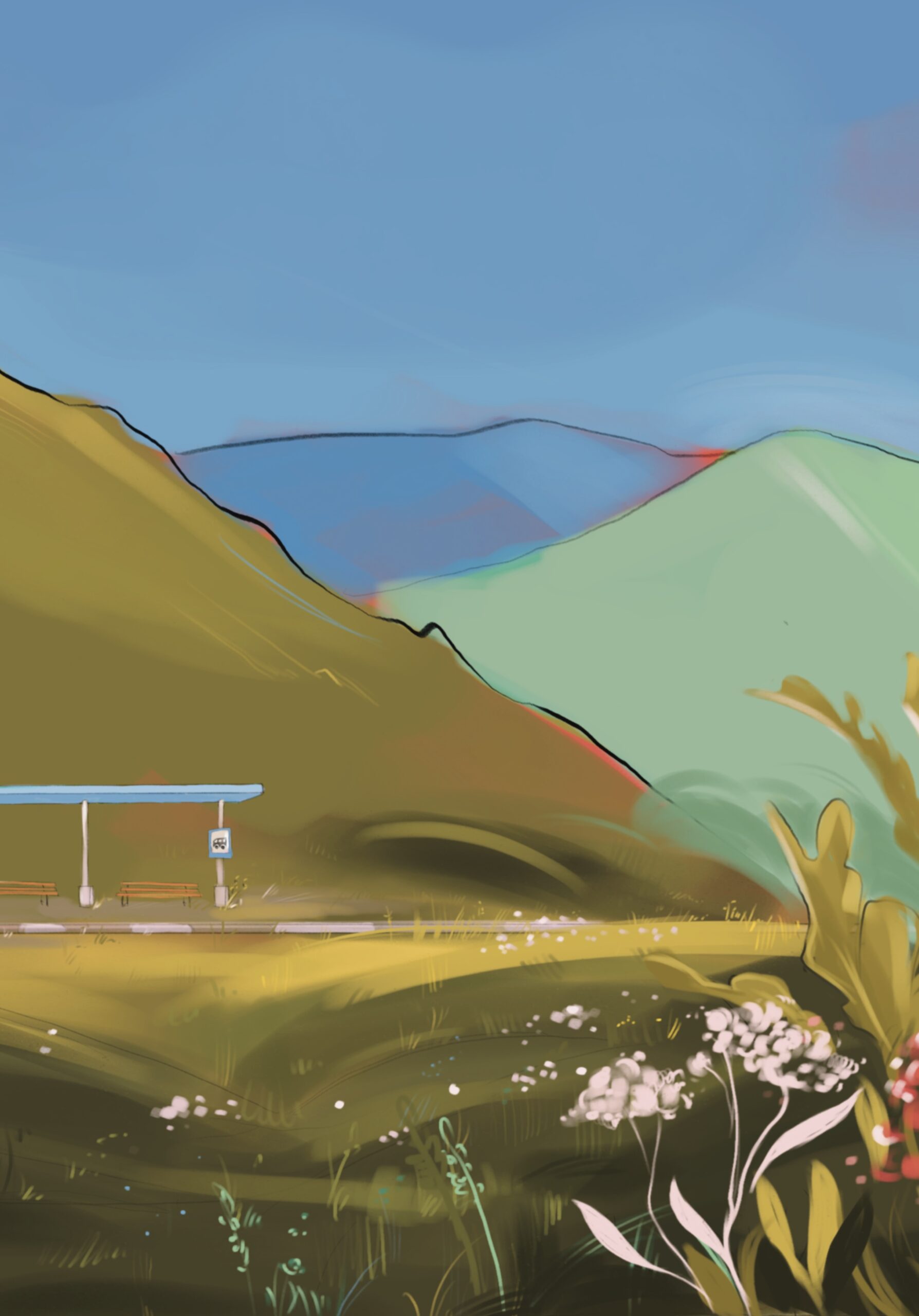 illustration digitale sur procreate d'un paysage de voyage pour une commission personnalisé -Ambre Engler – Illustratrice freelance personnalisée & illustration éditoriale et communication visuelle Ambre Engler – Illustratrice freelance personnalisée & illustration éditoriale et communication visuelles illustrées
