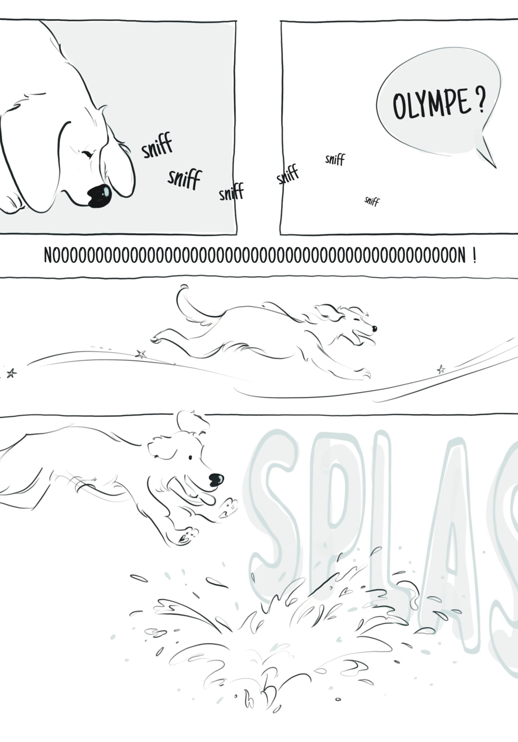 bande dessiné humoristique de l'aventure d'un chien- Ambre Engler – Illustratrice freelance personnalisée & illustration éditoriale et communication visuelle