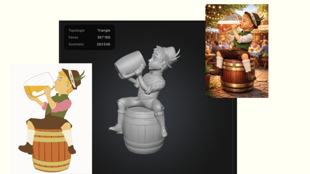 mascotte fisher biergarten Recherches de costumes traditionnels bavarois pour l'ouverture d'un nouveau lieu de restauration, réinterprétant la mascotte Fisher dans l’esprit Oktoberfest. Ces dessins servent de base technique à une modélisation 3D, en vue de la création d'une statue en époxy peinte.